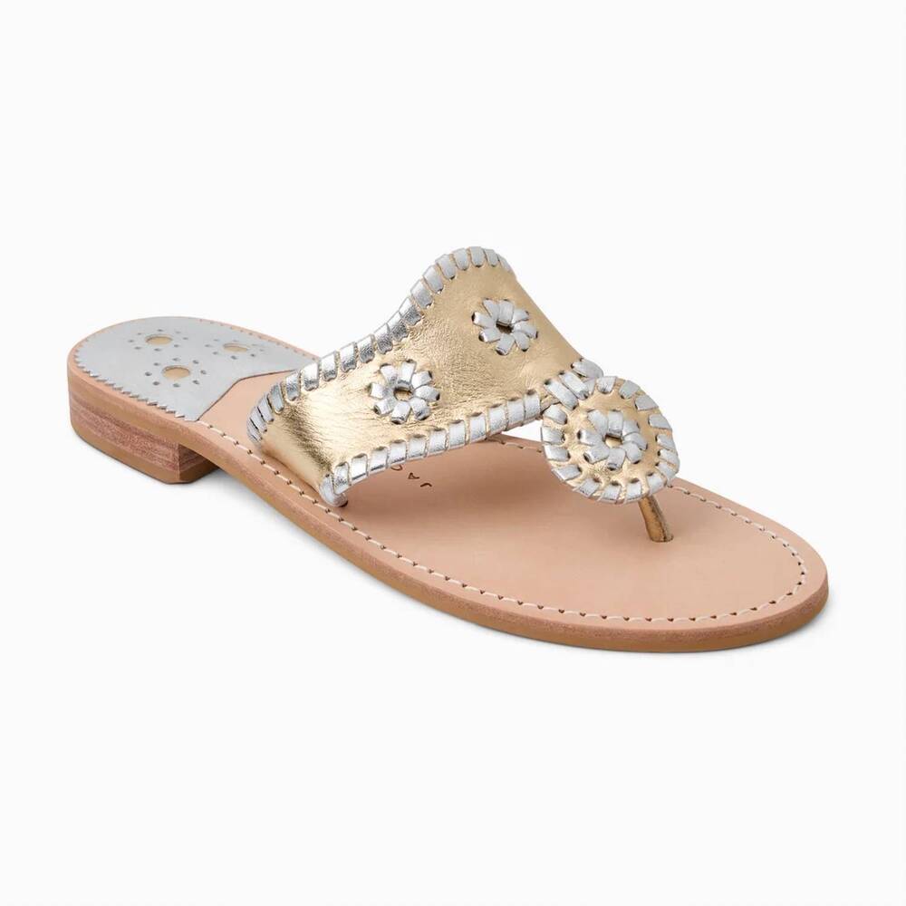 NEW JACK ROGERS women's jacks flat sandal in metallic platinum silver